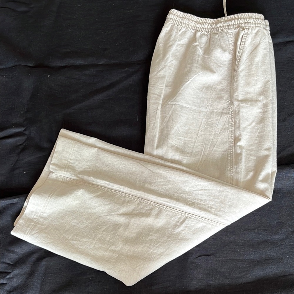 H&M Wide Leg Natural Linen Cotton Drawstring Pants Small